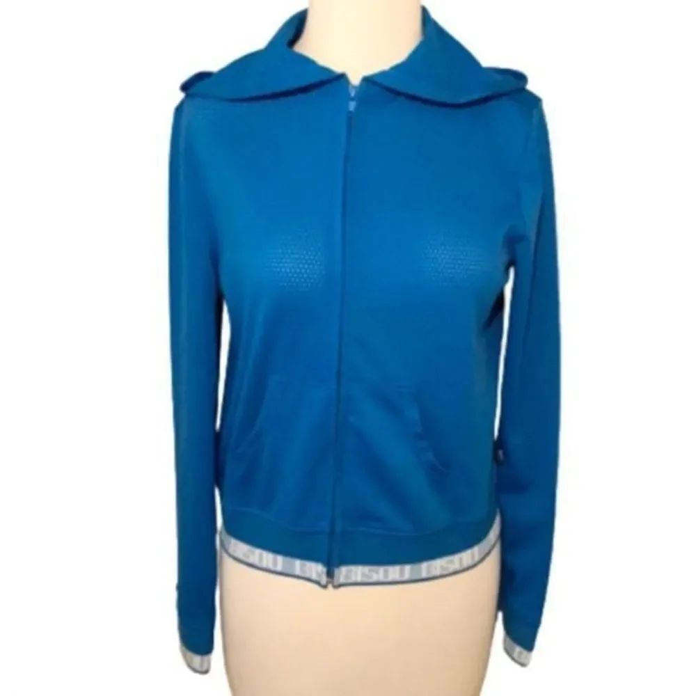 Bisou Bisou Sport Marine Blue‎ Perforated Zip Front Hoodie M